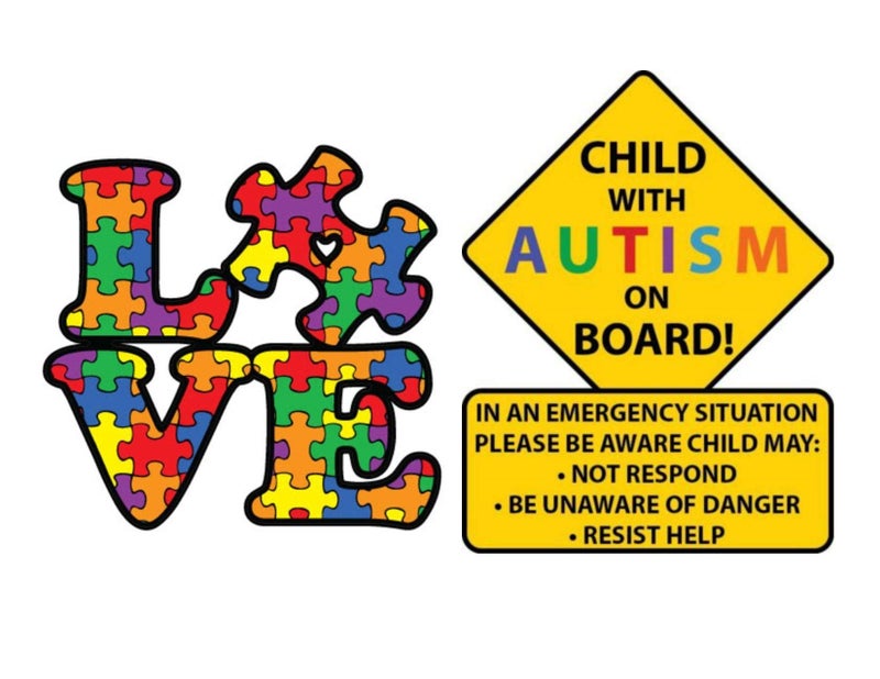 eDesign 2-Pack Child with Autism Alert Responders and Autism Awareness Love Puzzle Piece Car Truck Decal Sticker | Premium Quality Vinyl Sticker Size 5-Inches - Image 1